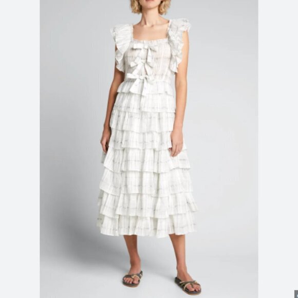 Ulla Johnson Darcey Ruffle Tiered Bow Front Dress Size 8 - Picture 1 of 11